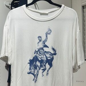 White Short-Sleeve Graphic Tee with Blue Rodeo Rider